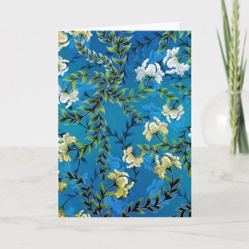 Vintage Blue Floral Pattern Illustration Card