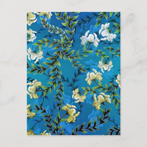 Vintage Blue Floral Pattern Illustration Postcard
