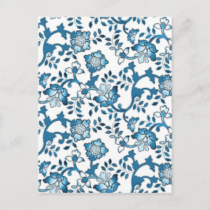 Vintage Blue Floral Pattern Illustration Postcard