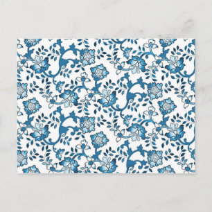 Vintage Blue Floral Pattern Illustration Postcard