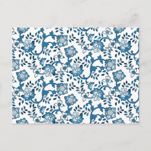 Vintage Blue Floral Pattern Illustration Postcard