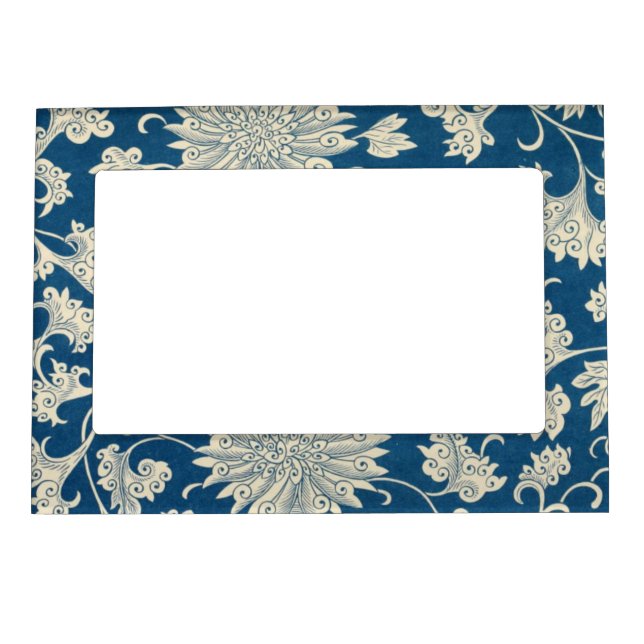 Vintage Blue Floral Pattern Magnetic Photo Frame (Front)