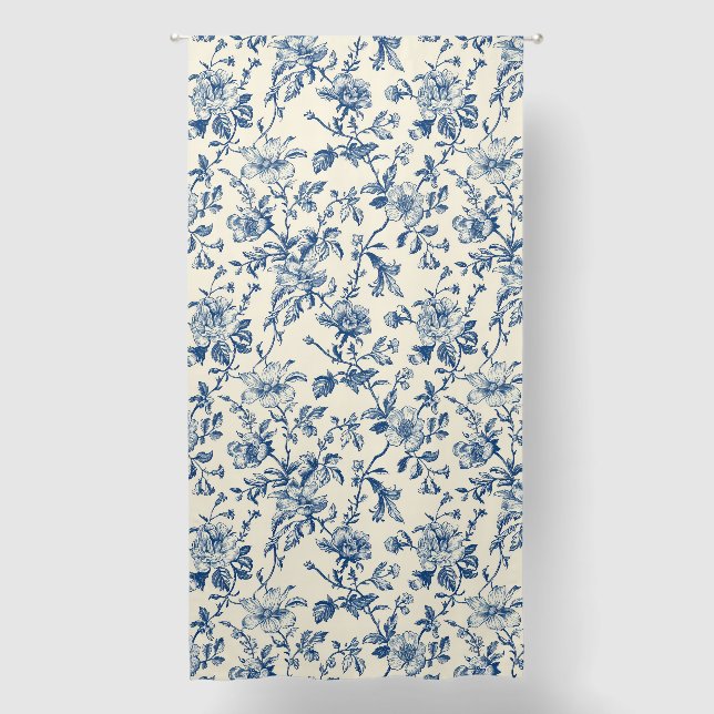 Vintage Blue Floral Pattern Toile de Jouy Blackout Curtains (Front)