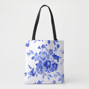 Vintage blue floral pattern tote bag