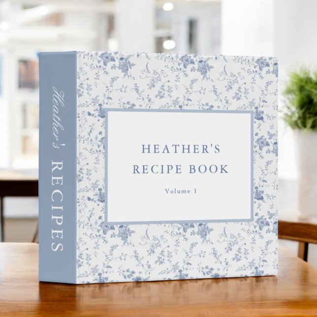 Vintage Blue Floral Personalized Recipe 3 Ring Binder (Creator Uploaded)