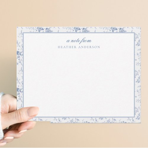Vintage Blue Floral Personalized Stationery Note Card