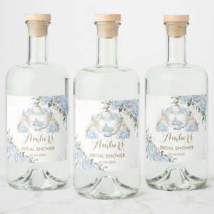 Vintage Blue Floral Princess Pumpkin Carriage Liquor Bottle Label