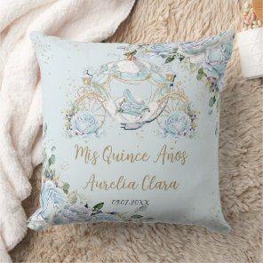 Vintage Blue Floral Princess Quinceañera Keepsake Throw Pillow