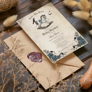 Vintage Blue Floral Rocking Horse Baby Shower Invitation