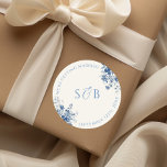 Vintage Blue Floral Round Wedding Sticker Initials<br><div class="desc">Make your wedding day uniquely yours with our customizable french blue floral toile round sticker. This is perfect for a wedding invitation,  a favor treat bag,  or a gift label. Personalize your text for a stylish addition to your wedding and easily print with Zazzle!</div>