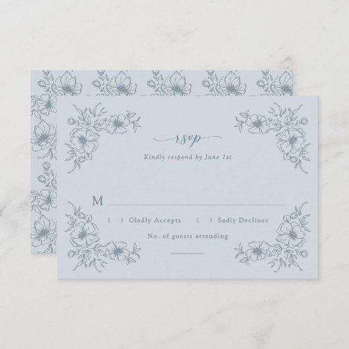 Vintage Blue Floral RSVP Card