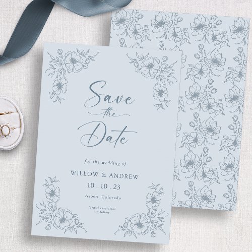 Vintage Blue Floral Save The Date