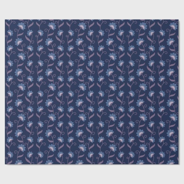 Vintage Blue Floral Seamless Pattern Gift Wrap (Flat)