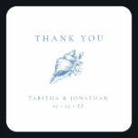 Vintage Blue Floral Shell Wedding Thank You Square Sticker<br><div class="desc">Vintage Blue Floral Shell Coastal Wedding Thank You Stickers  - personalize with your names and wedding date</div>