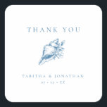 Vintage Blue Floral Shell Wedding Thank You Square Sticker<br><div class="desc">Vintage Blue Floral Shell Coastal Wedding Thank You Stickers  - personalize with your names and wedding date</div>