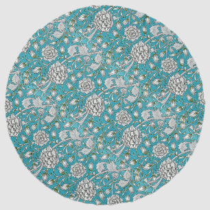 Vintage Blue Floral Silver Foliage Flowers Beach Towel