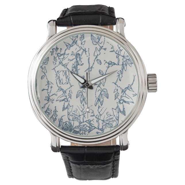 Vintage Blue Floral Sketch Pattern eWatch Watch (Front)