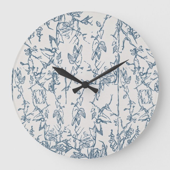 Vintage Blue Floral Sketch Pattern Wall Clock (Front)