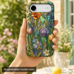 Vintage Blue Floral Stained Glass Garden iPhone 17 Air Case