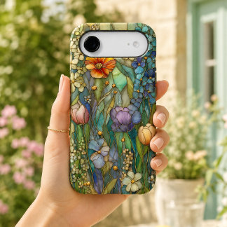 Vintage Blue Floral Stained Glass Garden iPhone 17 Air Case