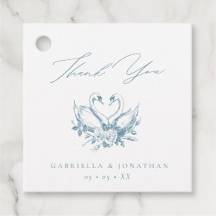 Vintage Blue Floral Swans Script Wedding Thank You Favor Tags