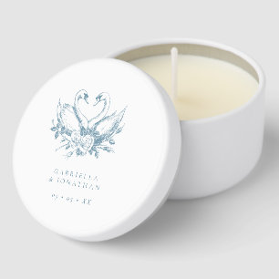 Vintage Blue Floral Swans Wedding Mini Candle Favors
