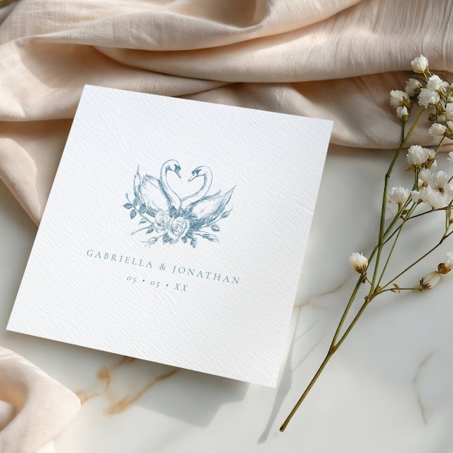 Vintage Blue Floral Swans Wedding Napkins (Creator Uploaded)