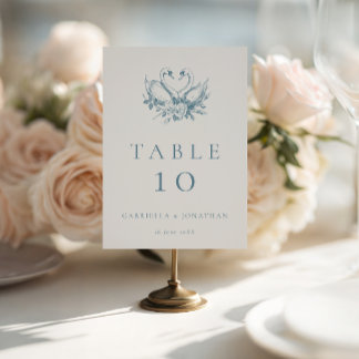 Vintage Blue Floral Swans Wedding Table Number