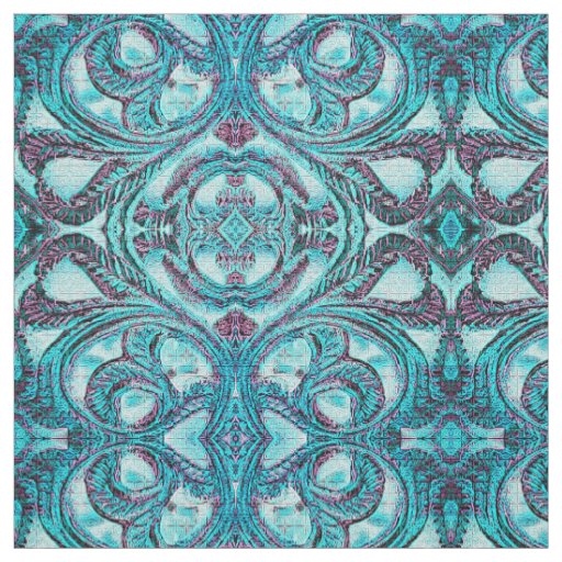 Vintage Blue Floral Swirl Fabric