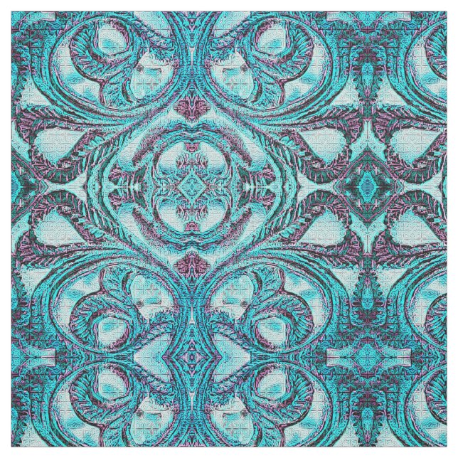 Vintage Blue Floral Swirl Fabric (Swatch)