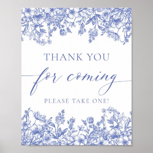 Vintage Blue Floral Thank You For Coming Sign