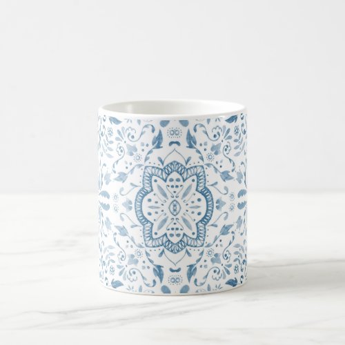 Vintage Blue Floral Tile Pattern Coffee Mug