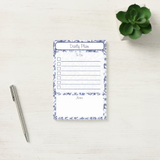 Vintage Blue Floral To-Do List Notepad 4"x6"