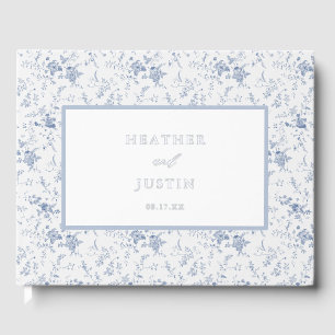 Vintage Blue Floral Toile Classic Wedding Foil Guest Book