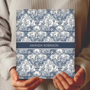 Vintage Blue Floral Toile de Jouy Damask Monogram Wrapping Paper Sheets