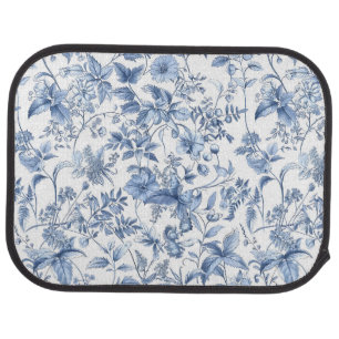Vintage Blue Floral Toile Elegant Car Floor Mat