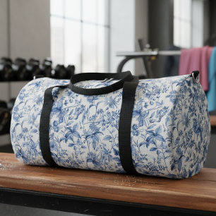 Vintage Blue Floral Toile Elegant Duffle Bag