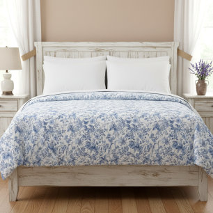 Vintage Blue Floral Toile Elegant Duvet Cover