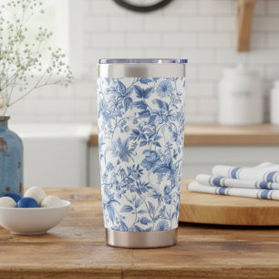 Vintage Blue Floral Toile Elegant Insulated Tumbler