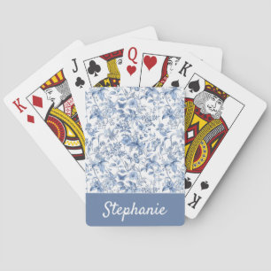 Vintage Blue Floral Toile Monogram Poker Cards