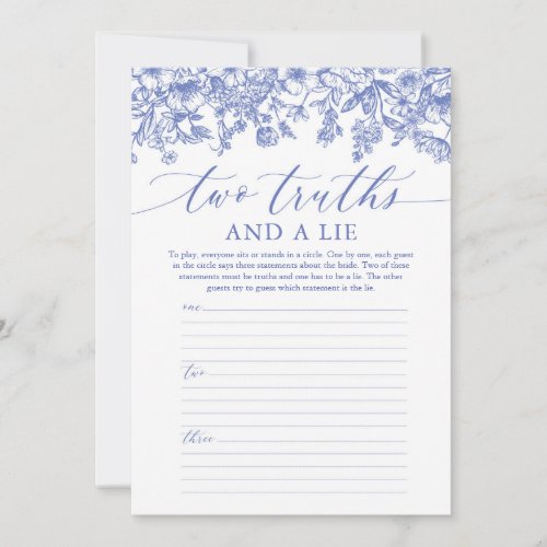 Vintage Blue Floral Two Truths and a Lie Game Invitation