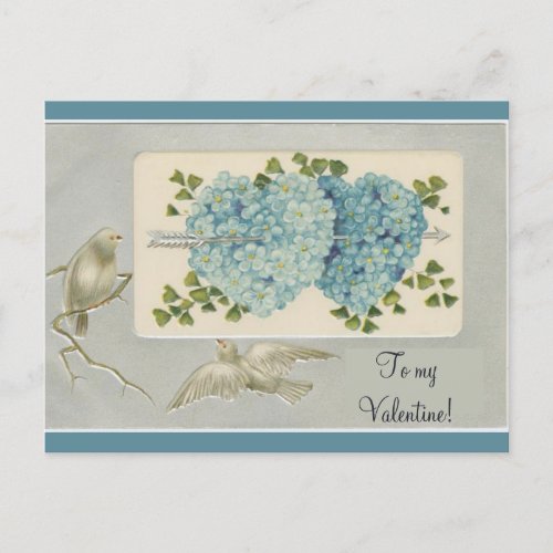 Vintage Blue Floral Valentine Hearts With Postcard