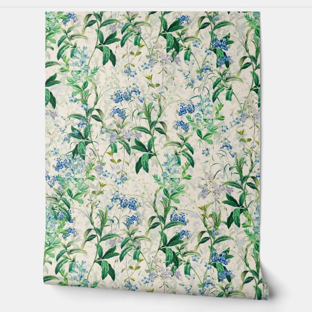 Vintage Blue Floral Wallpaper (Unrolling)