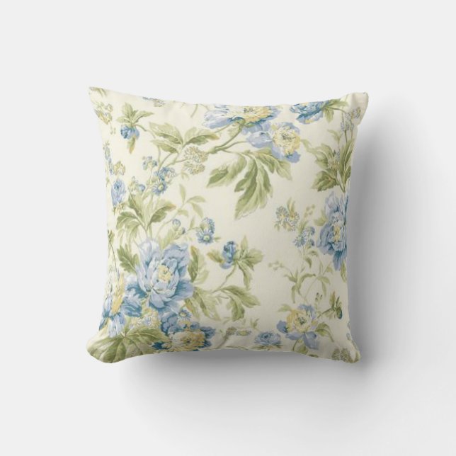 Vintage Blue Floral Wallpaper Pillow (Front)