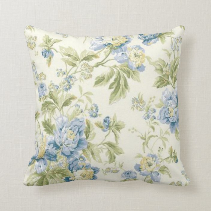 Vintage Blue Floral Wallpaper Pillow Zazzle Com