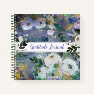 Vintage blue floral watercolor gratitude journal