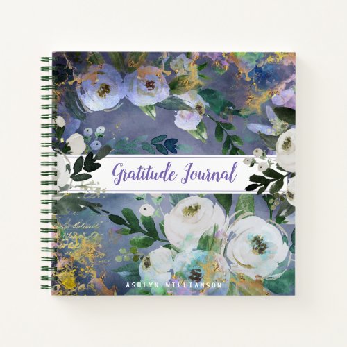 Vintage blue floral watercolor gratitude journal