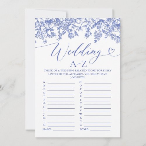 Vintage Blue Floral Wedding A_Z Bridal Shower Game Invitation