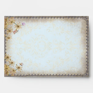 Vintage Blue Floral Wedding Envelope