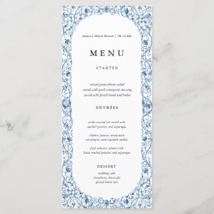 Vintage Blue Floral Wedding Menu Cards